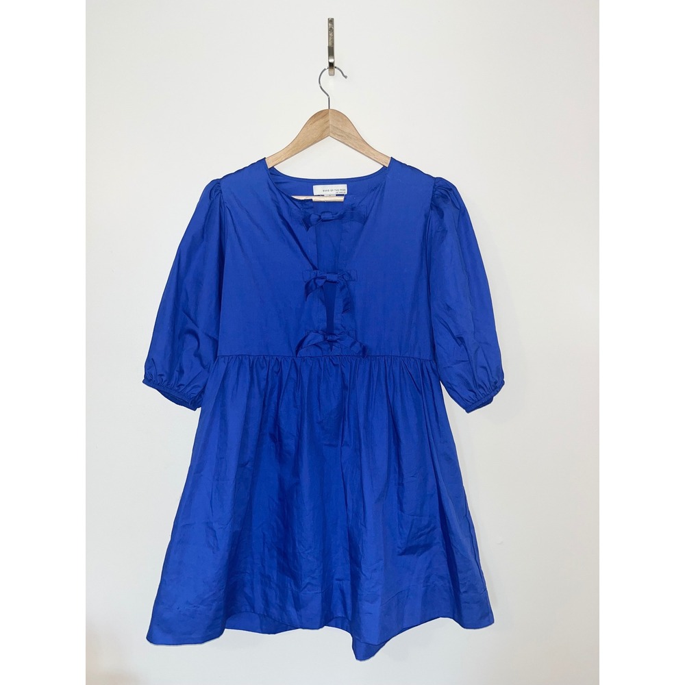 BAND OF THE FREE Lapis Blue Babydoll‎ Dress Bow Front Puffed Sleeve | Medium